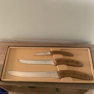 Vintage CHICAGO CUTLERY American Chef 3 pc Knife Set BioCurve Handle USA in Box